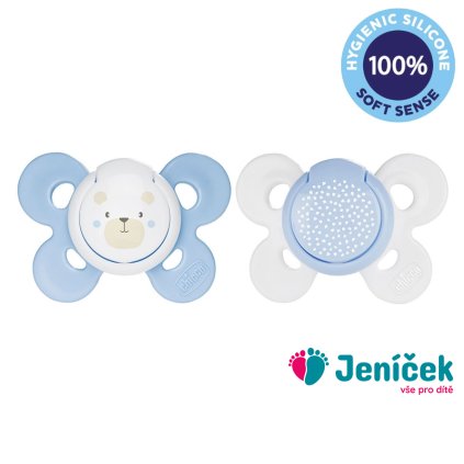 CHICCO Šidítko Physio Comfort silikonové 0-6m chlapec - méďa/tečky 2 ks