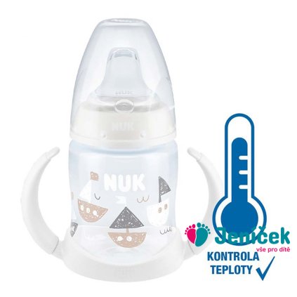 Kojenecká láhev na učení NUK s kontrolou teploty 150 ml bílá