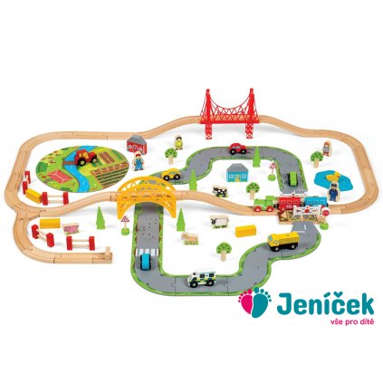 Bigjigs Rail Dřevěná vláčkodráha s venkovskou cestou 80 dílů