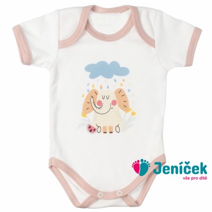 MBaby Bavlněné body s krátkým rukávem, Slůně, bílo/béžové, vel. 62