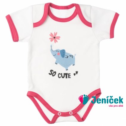 MBaby Bavlněné body s krátkým rukávem, Slůně So Cute, bílo/červené, vel. 86