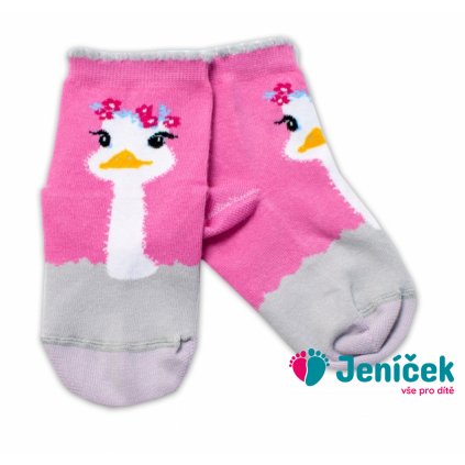 Baby Nellys Bavlněné ponožky Pštros - tmavě růžové, vel. 15-16 cm