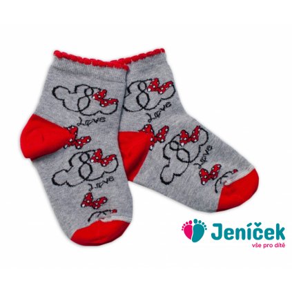 Baby Nellys Bavlněné ponožky Minnie Love - šedé, vel. 15-16 cm