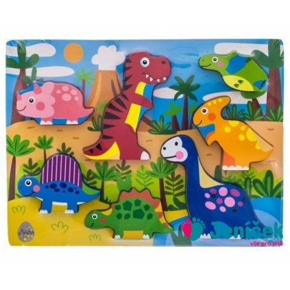 Dřevěné zábavné puzzle vkládací, 35x22,5cm - Dinosauři