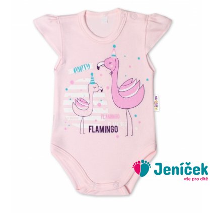 Baby Nellys Bavlněné kojenecké body, kr. rukáv, Flamingo - sv. růžové
