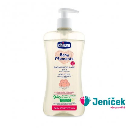 CHICCO Šampon micelární na vlasy a tělo s dávkovačem Baby Moments Sensitive 94% přírod. složek 500ml