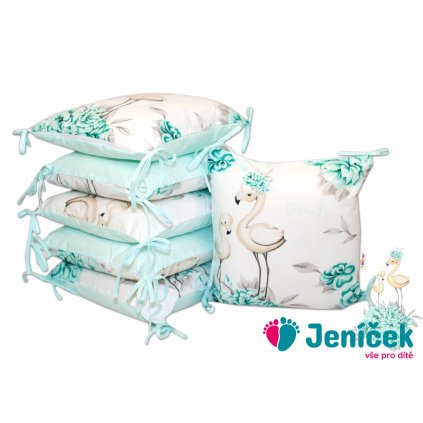 Bavlněný polštářkový mantinel Baby Nellys Plameňák - mátový
