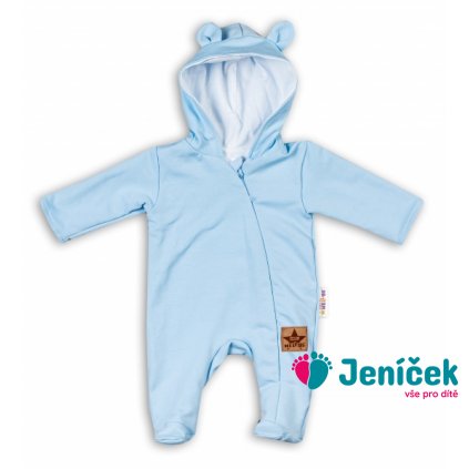 Baby Nellys Kojenecký teplákový overal s kapucí Teddy - sv. modrý, vel. 80