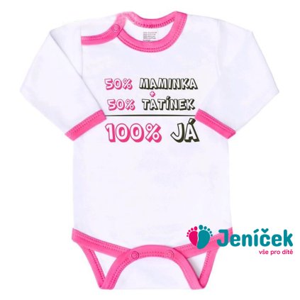 Body s potiskem New Baby 50% MAMINKA + 50% TATÍNEK - 100% JÁ růžové