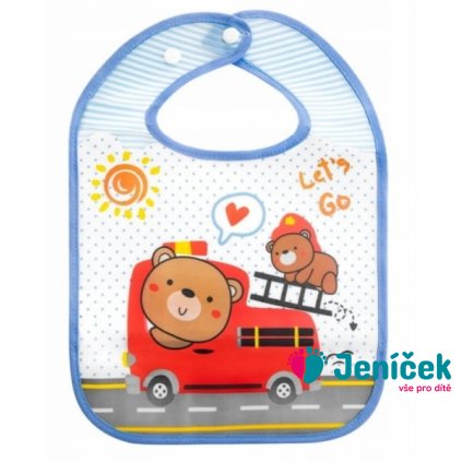 Nepromokavý bryndáček Medvídek Hasič, modrý