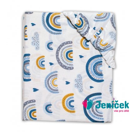 Bavlněné prostěradlo do postýlky - Duha, modrá, vel. 140x70 cm