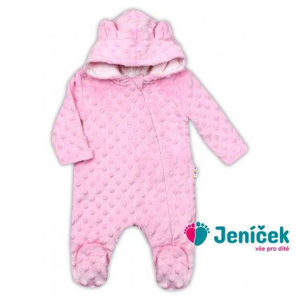 Baby Nellys Kombinézka/overálek MINKY s kapucí a oušky - růžová, vel. 62 V