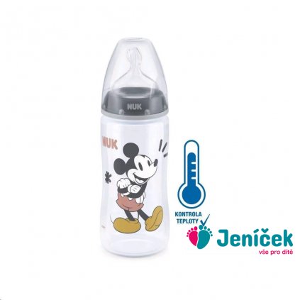 Kojenecká láhev na učení NUK Disney Mickey s kontrolou teploty 300 ml šedá