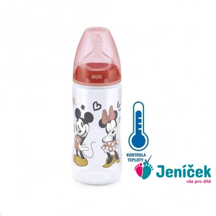 Kojenecká láhev na učení NUK Disney Mickey s kontrolou teploty 300 ml červená