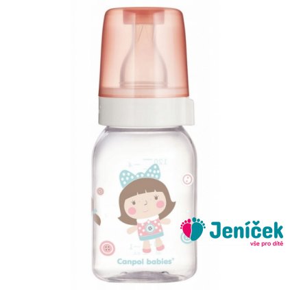 Canpol Babies Skleněná lahvička 120 ml Panenka - růžová/bílá