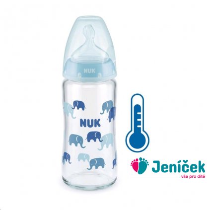 Skleněná kojenecká láhev NUK FC s kontrolou teploty 240 ml modrá