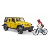 Bruder Jeep Wrangler Rubicon s cyklistou a kolem