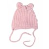 Zimní čepice na zavazování s bambulky + šál, Baby Nellys - pudrově růžová