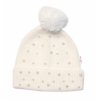 Zimní čepice s bambulí + šál, Pearls, Baby Nellys - smetanová, vel. 54/58