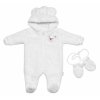 Chlupáčkový overal Luna s kapucí + rukavičky, Baby Nellys, Medvídek, bílý