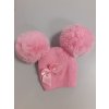 Soft Touch Čepice s mašlí a bambulkami - růžová 0-6m