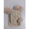 Soft Touch Komplet rukavice a čepice s bambulkami - sv. hnědá 12-24m
