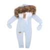 Z&Z Zimní kombinéza s kapucí a kožešinou + rukavičky, modrá