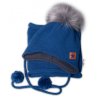 Zimní čepice s fleecem a chlupáčková bambule Star + komínek - granát, 104/116