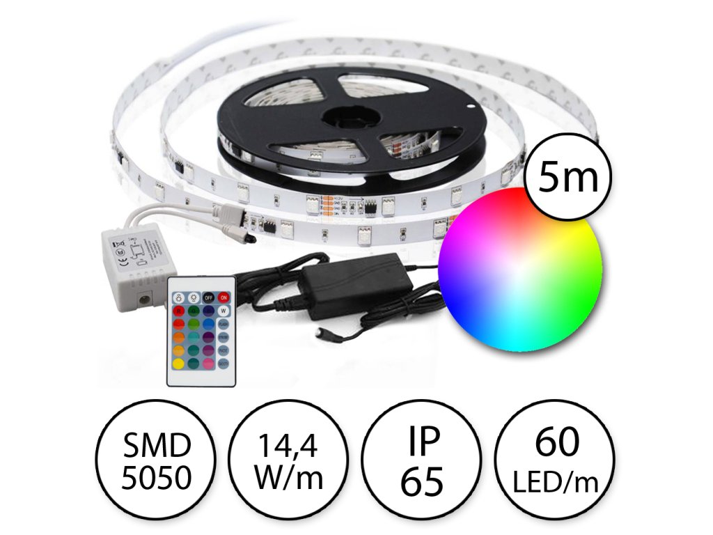 6989 homepro sada 5m rgb led pasik vodeodolny 60 smd5050 m 14 4w m ip65 zdroj rgb ovladac