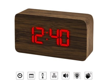 9416 jenifer 531 clap budik dreveny s reakciou na tlesknutie digitalny hnedy imitacia dreva