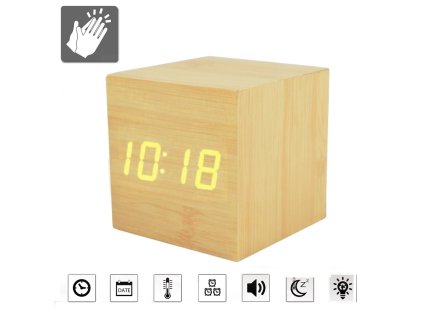 7700 jenifer clap alclock bamboo 6 budik drevena kocka s reakciou na tlesknutie prirodny