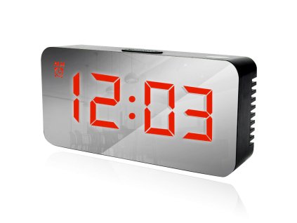 13364 jenifer ds 2263l zrkadlovy led budik s cervenym podsvietenim cierna
