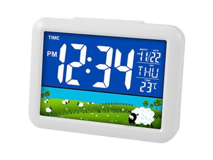 20705 e clock gh2007wj elektronicky led budik digitalne hodiny s lcd displejom datumom a teplotou ovecky biela