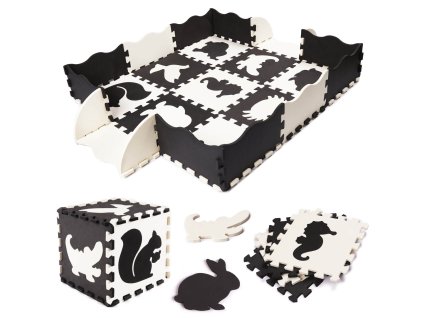 12416 eva puzzle 6270 penova podlozka zvieratka 30x30x1cm 16ks cierno biela