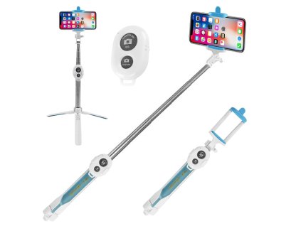 24872 hobby life wb 0014 bezdrotova selfie tyc s bluetooth s mini stativom a dialkovym ovladanim 18 5 67cm bielo modra