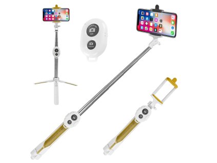 24869 hobby life wb 4001 bezdrotova selfie tyc s bluetooth s mini stativom a dialkovym ovladanim 18 5 67cm bielo zlata