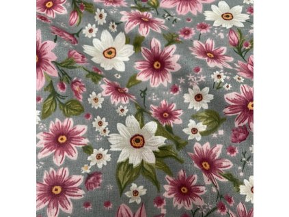 006339 plátno bílé růžové květy na šedé řasení