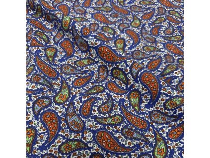 002683 plátno tisk paisly modrooranžové řasení