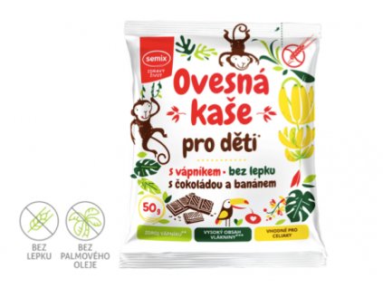 semix Ovesná kaše pro děti VÁPNÍK-ČOKOLÁDA-BANÁN bez lepku, 50 g