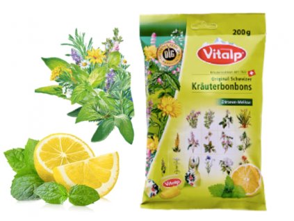 VITALP Švýcarské bonbony 20 alpských bylin + citron a meduňka 75 g