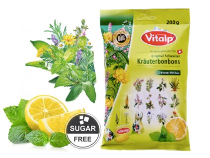 VITALP Švýcarské bonbony 20 alpských bylin + citron a meduňka 75 g, bez cukru