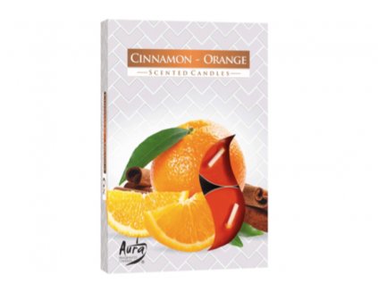 AURA Čajová vonná svíčka CINNAMON & ORANGE (skořice a pomeranč) 6 ks