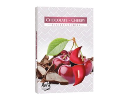 AURA Čajová vonná svíčka CHOCOLATTE & CHERRY (čokoláda a višeň) 6 ks