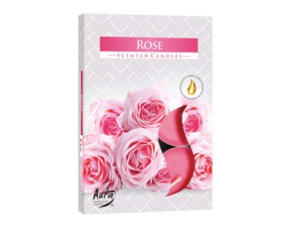 AURA Čajová vonná svíčka ROSE (růže) 6 ks