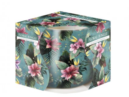 AURA Svíčka ve skle s potiskem 100 g FLORAL JUNGLE (květy džungle)