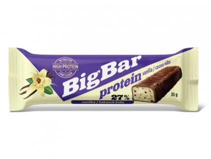 BigBar proteinová tyčinka jednovrstvá VANILKA a KAKAOVÉ NIBSY 35 g