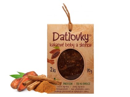 DATLOVKY RAW Jemné datlové tyčinky 2 ks KAKAOVÉ BOBY a SKOŘICE, 70 g