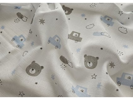 bavlněná plenková osuška s potiskem méďa auto