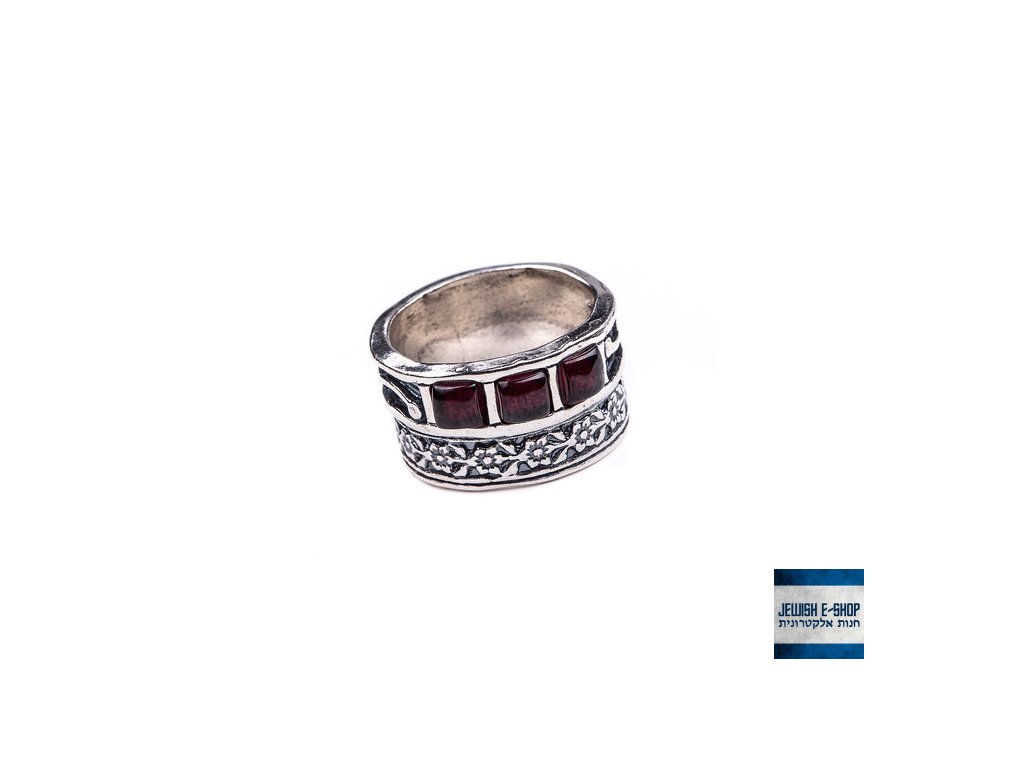 Izraelský stříbrný prsten s granáty - Velikost 7 Ag 925