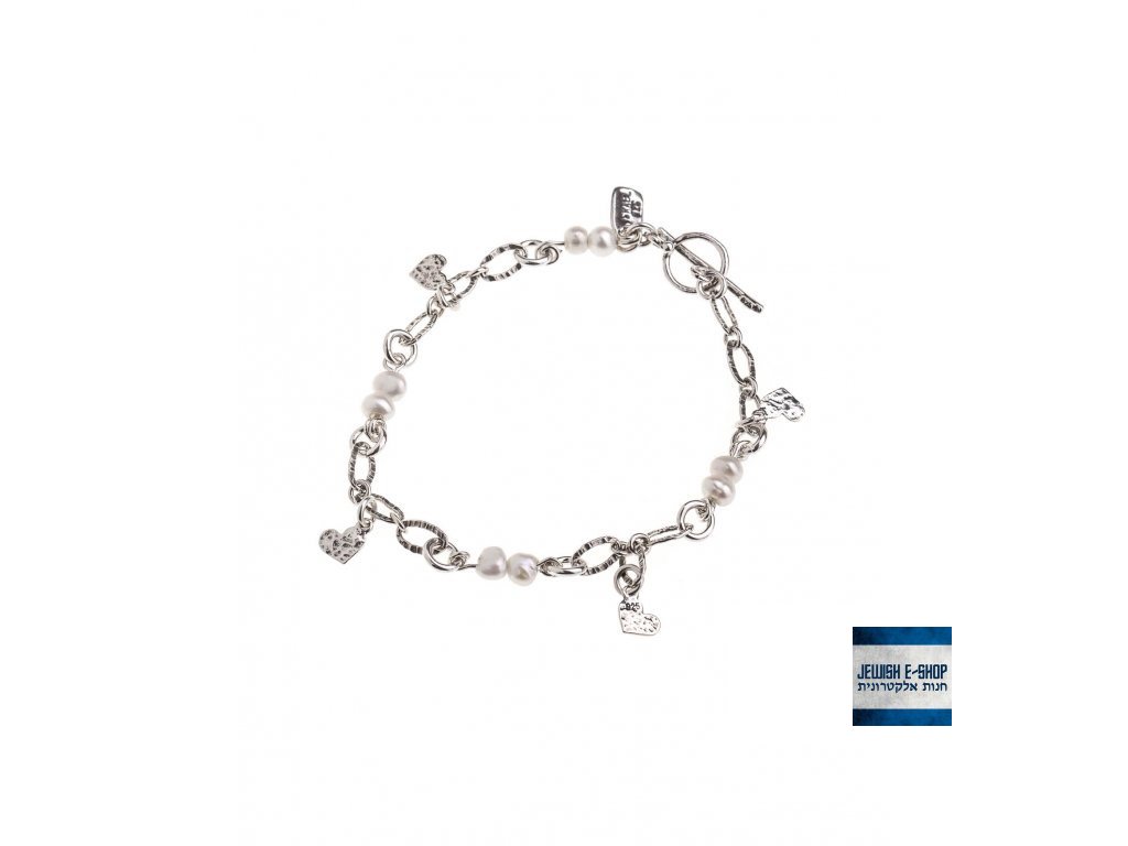 Stříbrný náramek s perličkami a se srdíčky - Ag 925/1000 - Shablool